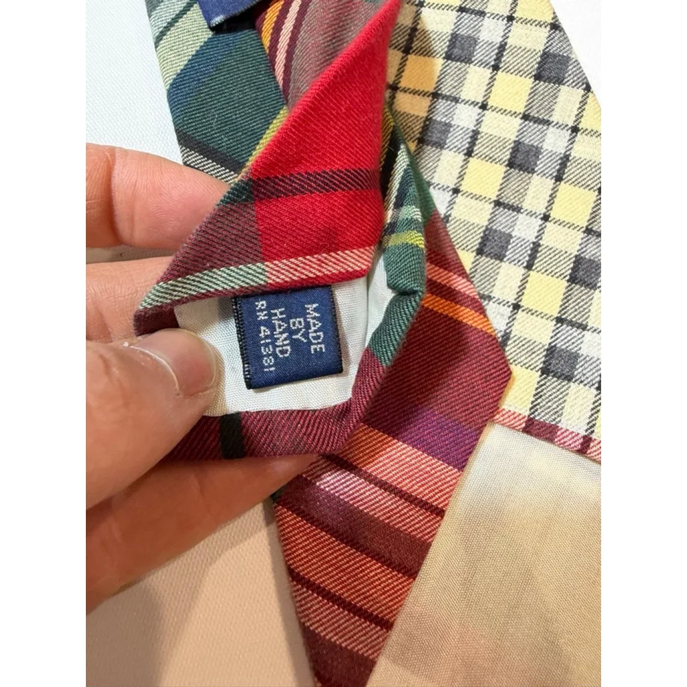 Polo Ralph Lauren Patchwork Plaid Tie USA Silk Tartan Ivy Preppy Vintage